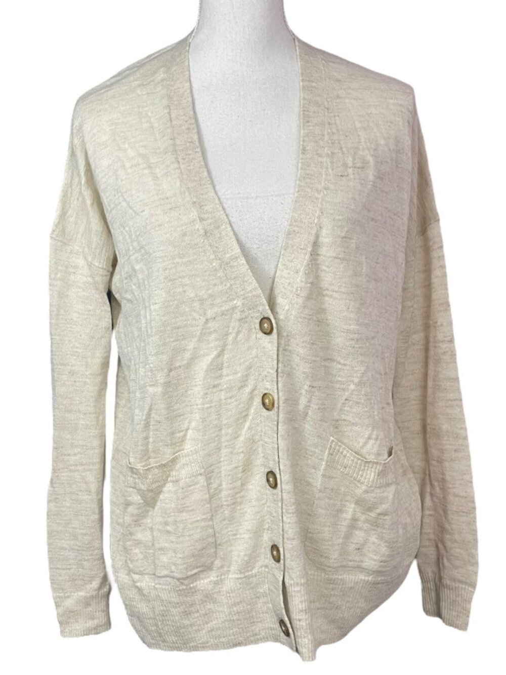 Madewell Linen Alpaca Wool Cardigan S Marled Beige V-Neck Oversized Sweater